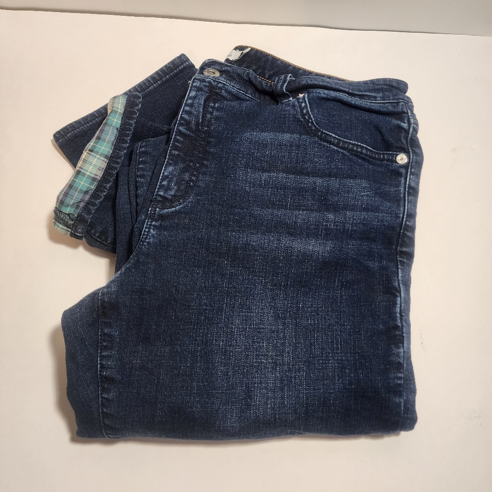 LL BEAN WOMEN'S JEANS SIGNATURE LINED sz 12 #505141 BLUE GREEN